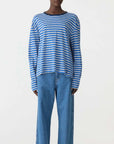 Stripe Boyfriend T Shirt Cobalt Grey Marle