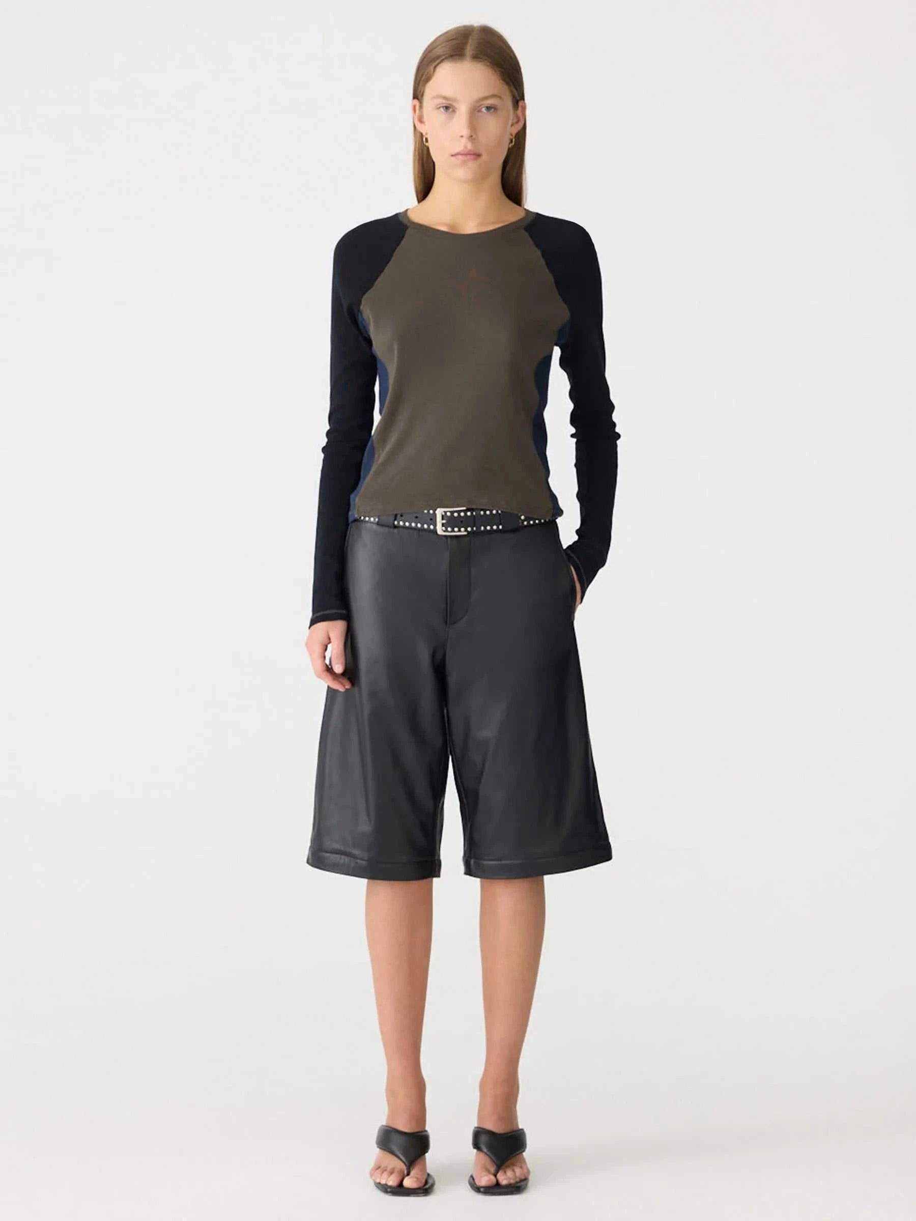 Bassike Panelled Baby L/S T Shirt Ash/Black/Blue Ink