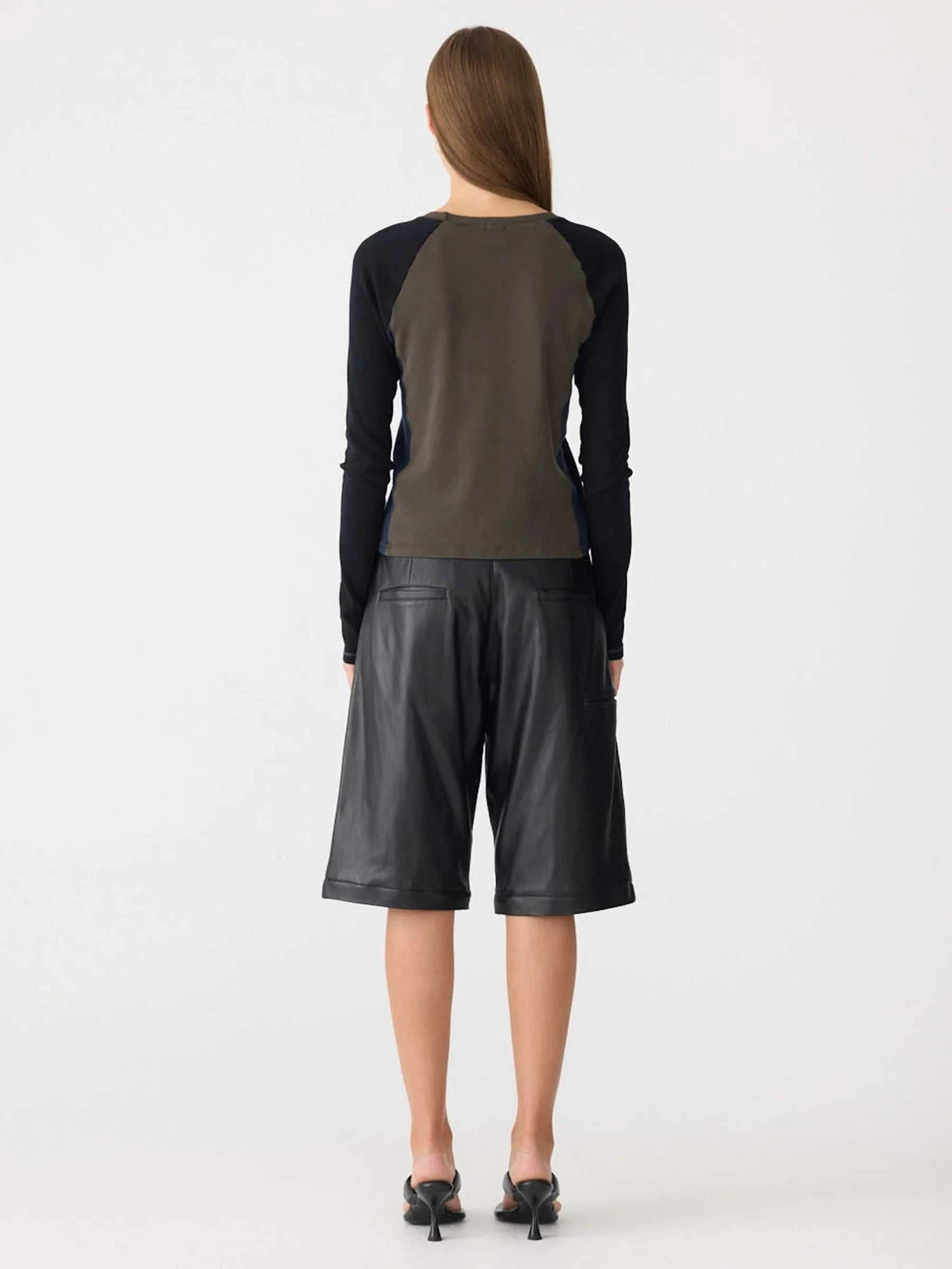 Bassike Panelled Baby L/S T Shirt Ash/Black/Blue Ink