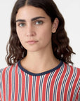 Bassike Vertical Stripe L/S Shirt Red/Navy/Natural