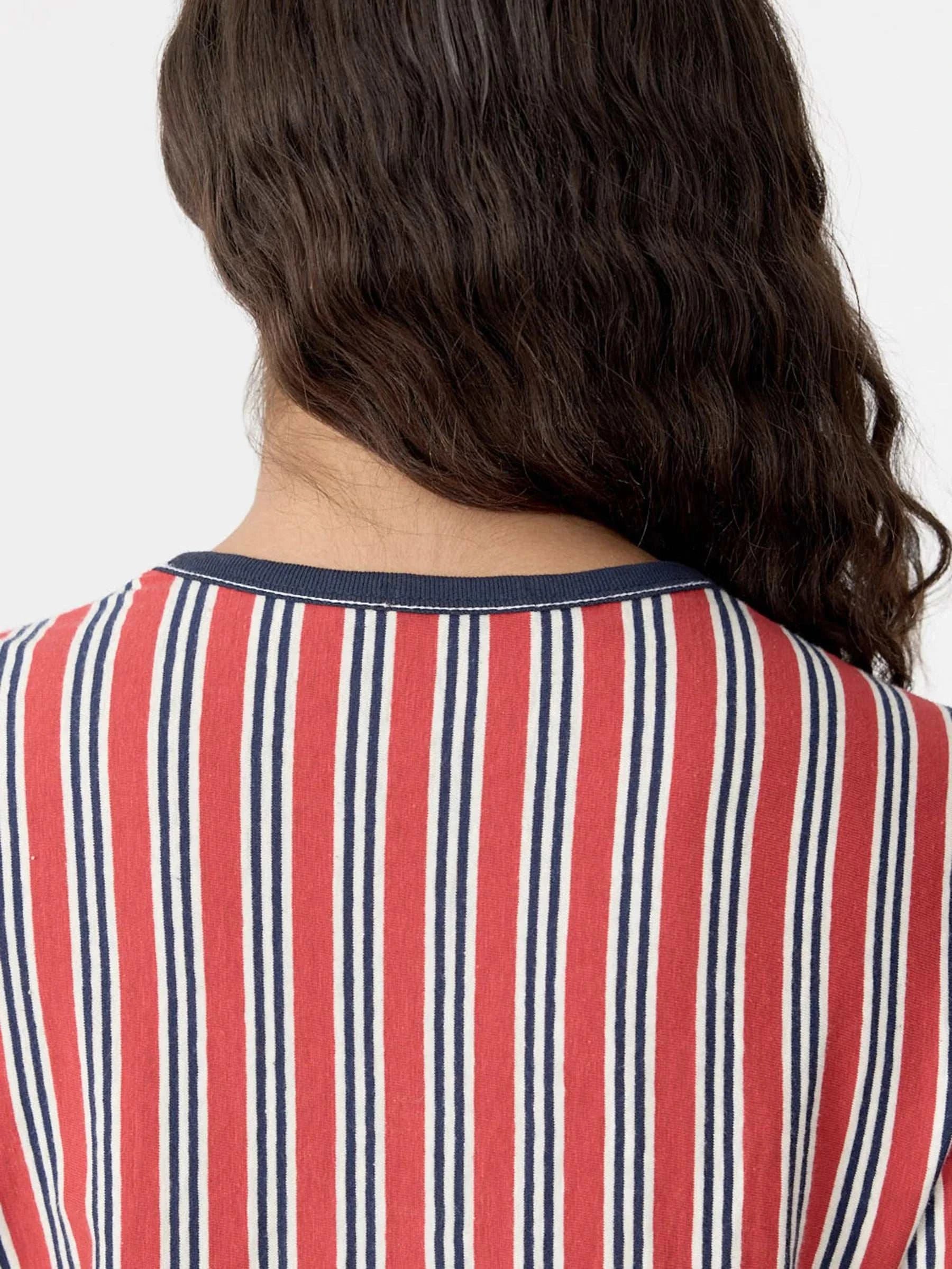 Bassike Vertical Stripe L/S Shirt Red/Navy/Natural