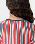 Bassike Vertical Stripe L/S Shirt Red/Navy/Natural