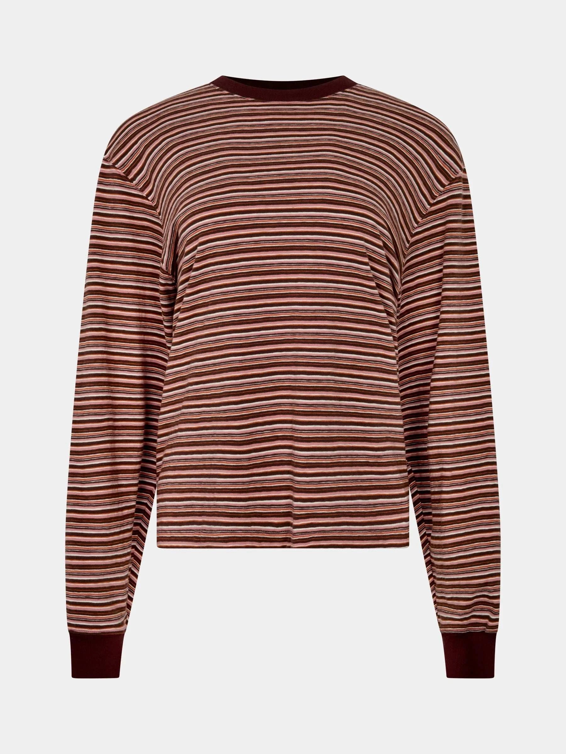 Bassike Stripe Slouch Long Sleeve T Shirt Pink Orange Plum