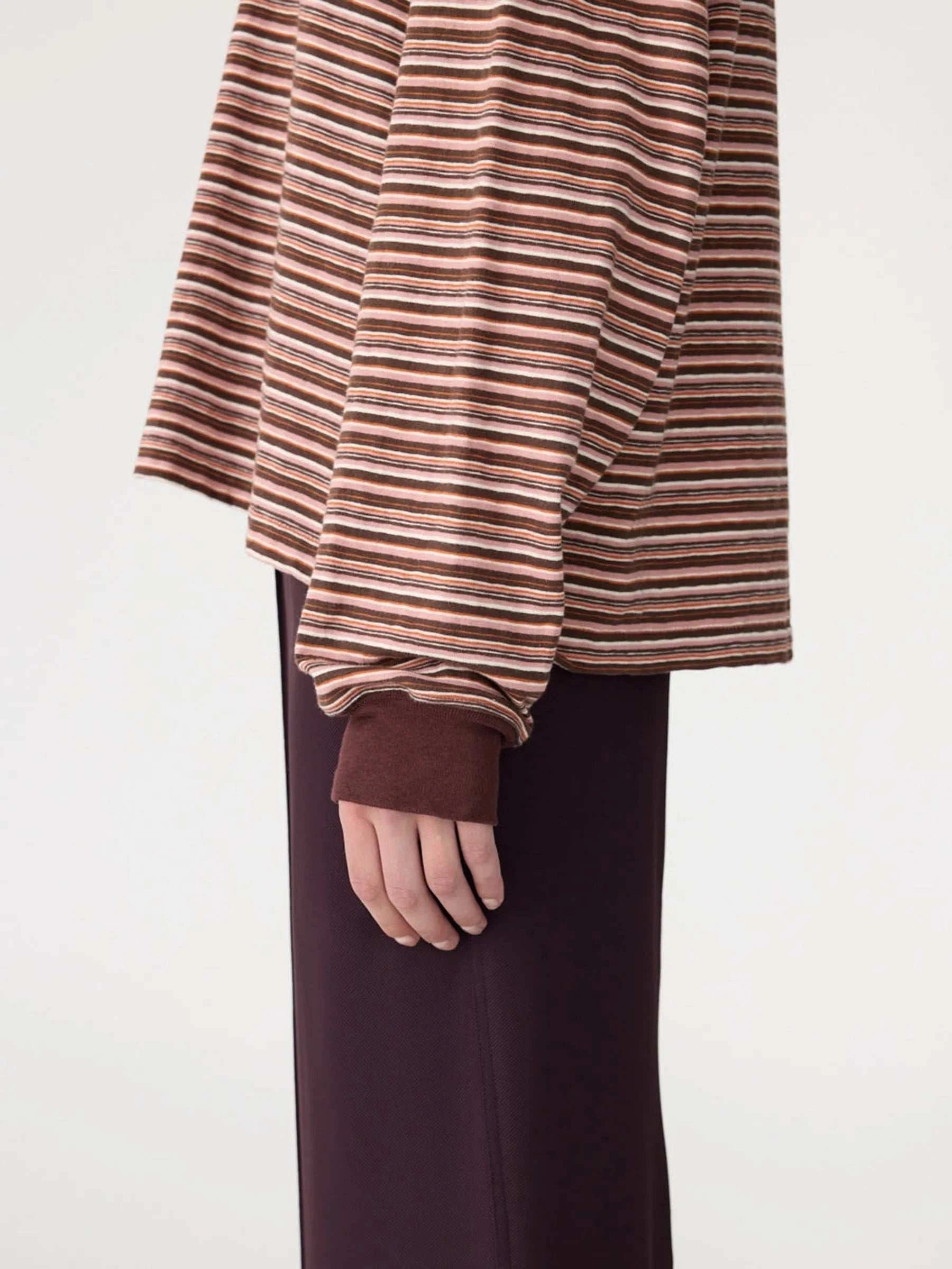 Bassike Stripe Slouch Long Sleeve T Shirt Pink Orange Plum