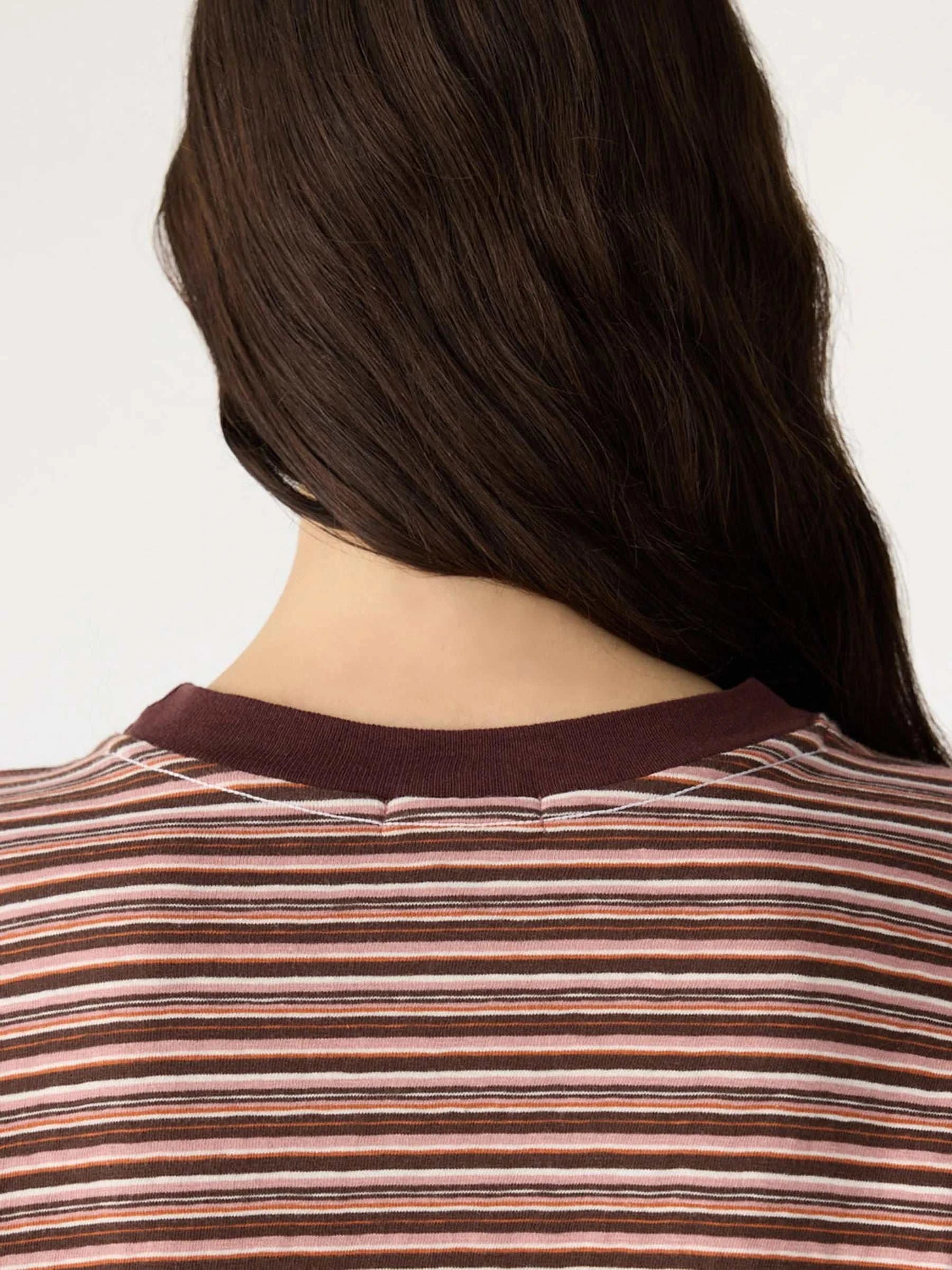Bassike Stripe Slouch Long Sleeve T Shirt Pink Orange Plum