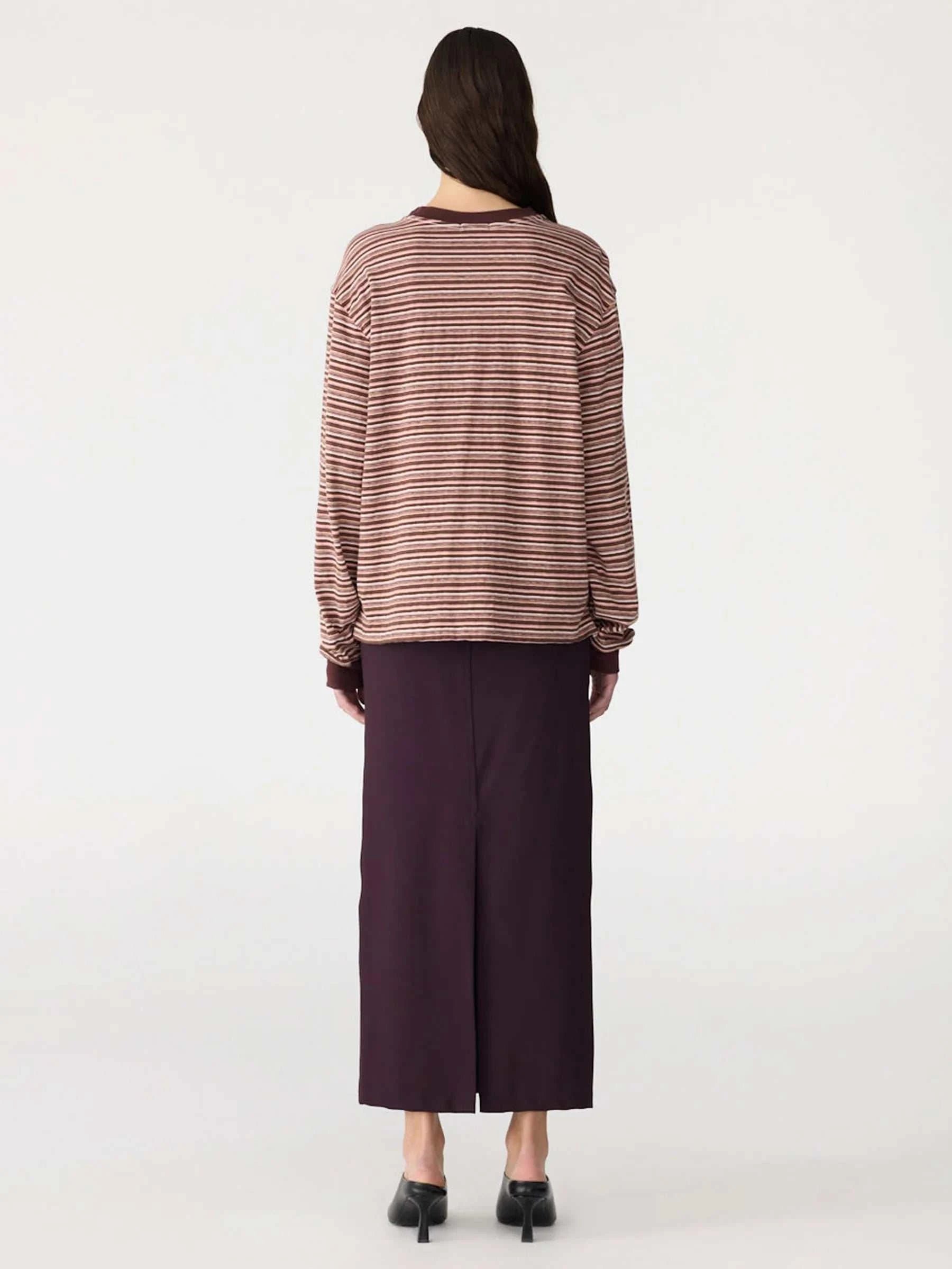 Bassike Stripe Slouch Long Sleeve T Shirt Pink Orange Plum