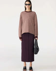 Bassike Stripe Slouch Long Sleeve T Shirt Pink Orange Plum