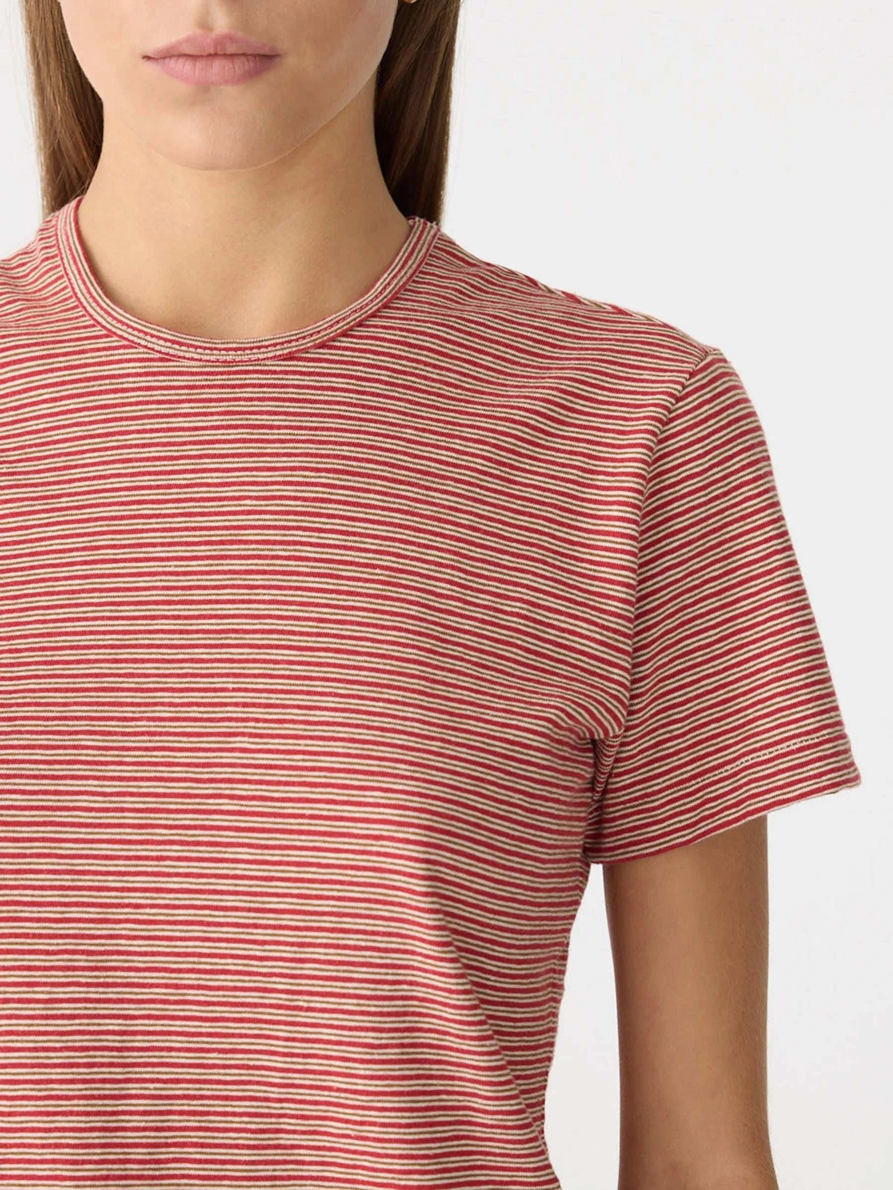 Bassike Stripe Heritage T Shirt Red/Natural/Olive