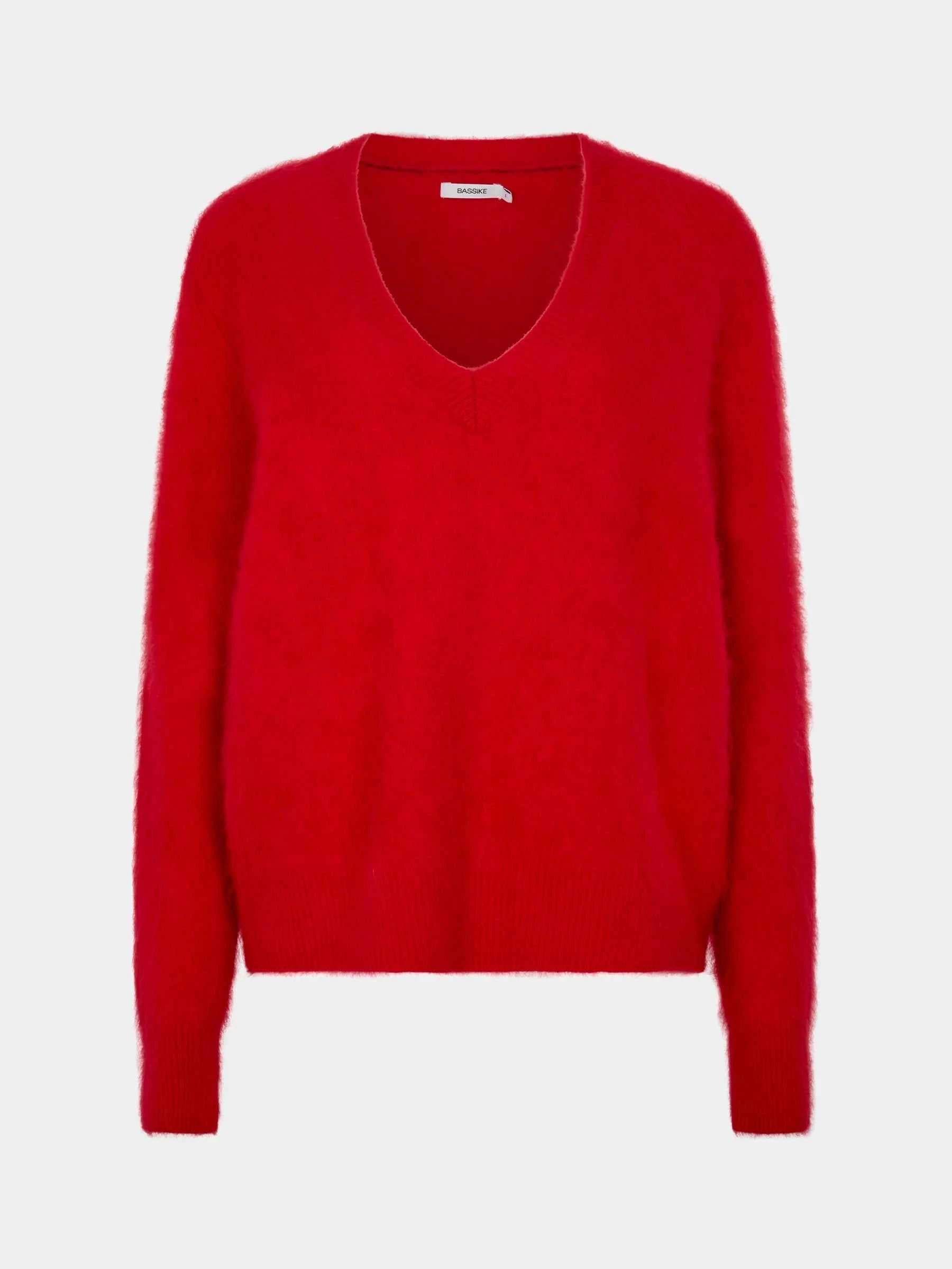 Bassike Deep V Textured Knit Red
