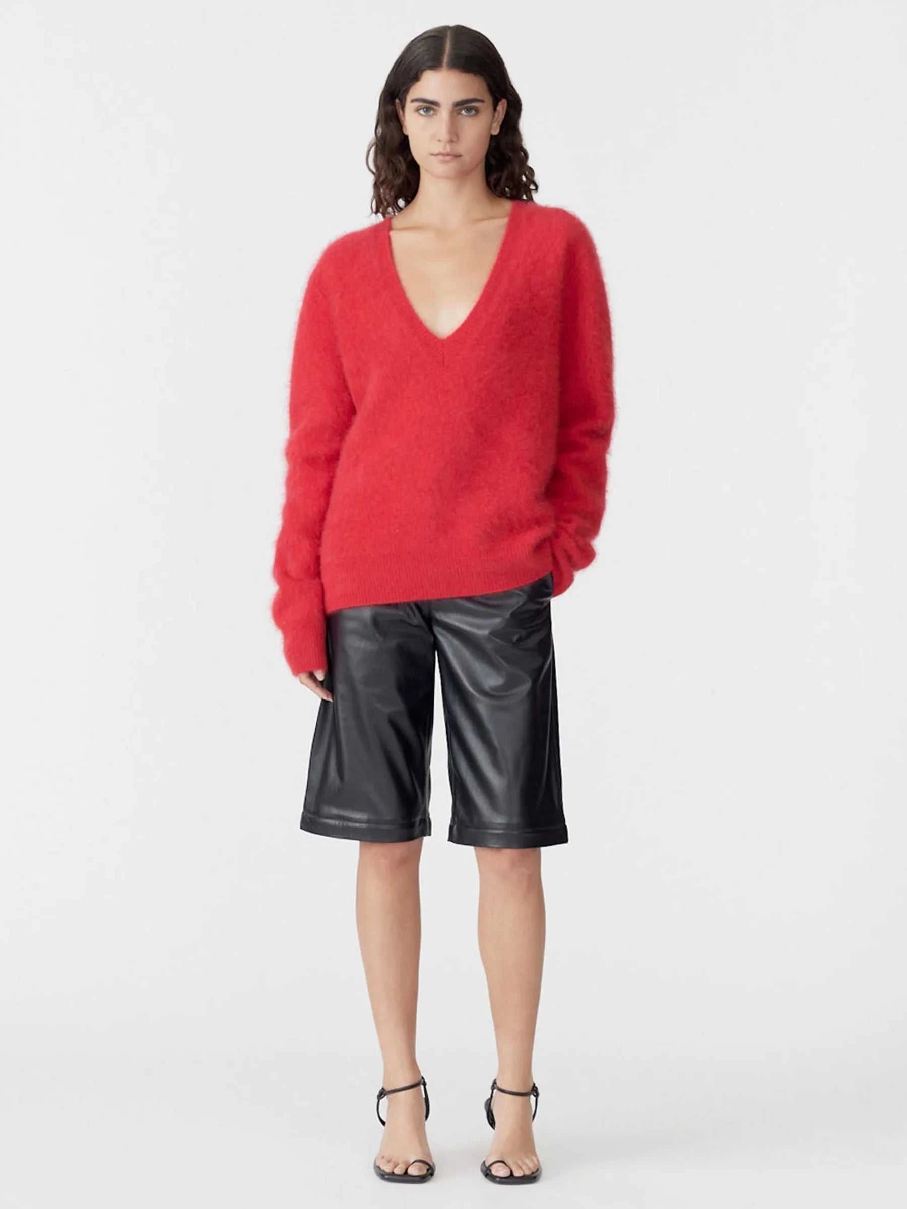 Bassike Deep V Textured Knit Red