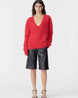 Bassike Deep V Textured Knit Red