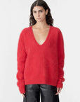 Bassike Deep V Textured Knit Red