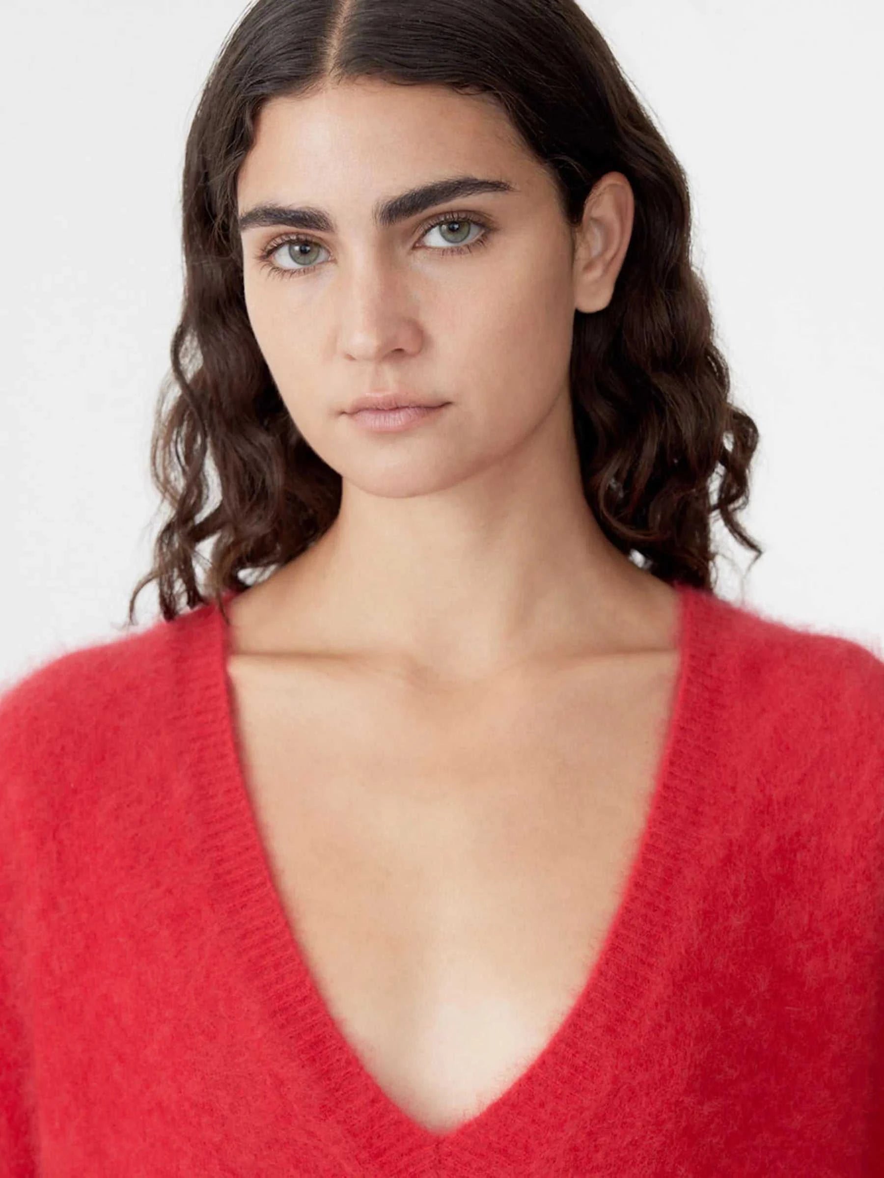 Bassike Deep V Textured Knit Red