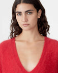 Bassike Deep V Textured Knit Red