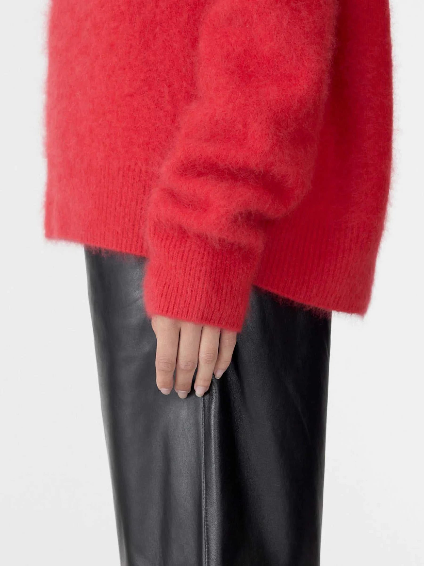 Bassike Deep V Textured Knit Red