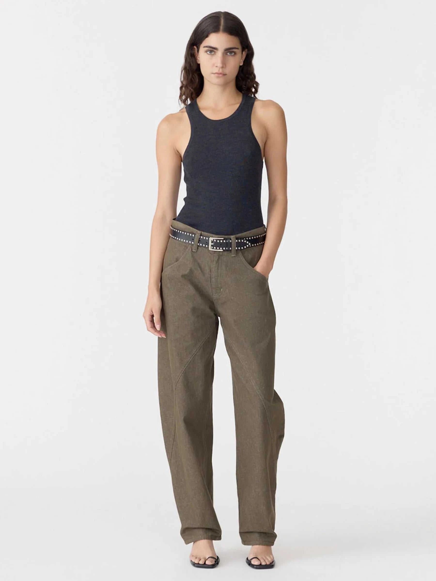 Bassike Fine Merino Wool Tank Charcoal Marl