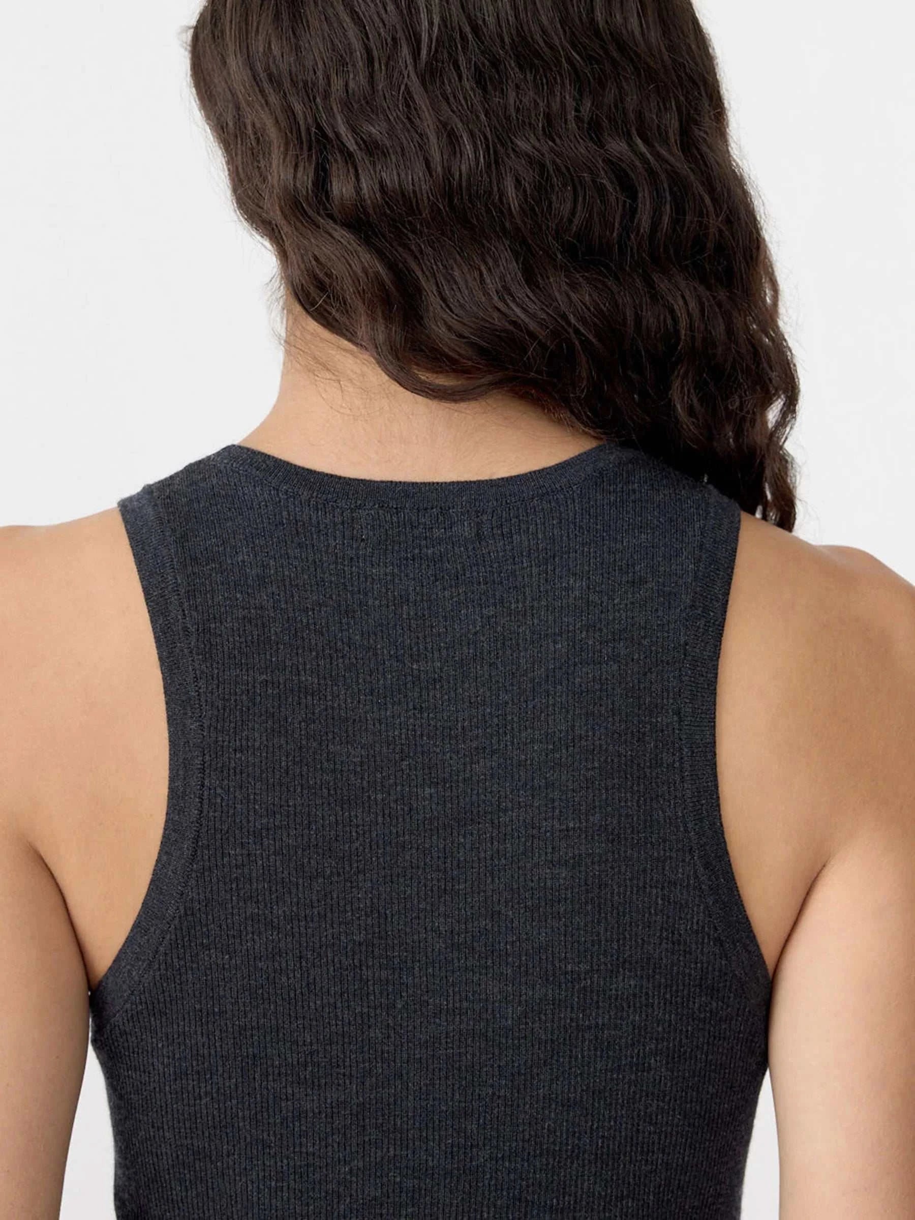 Bassike Fine Merino Wool Tank Charcoal Marl