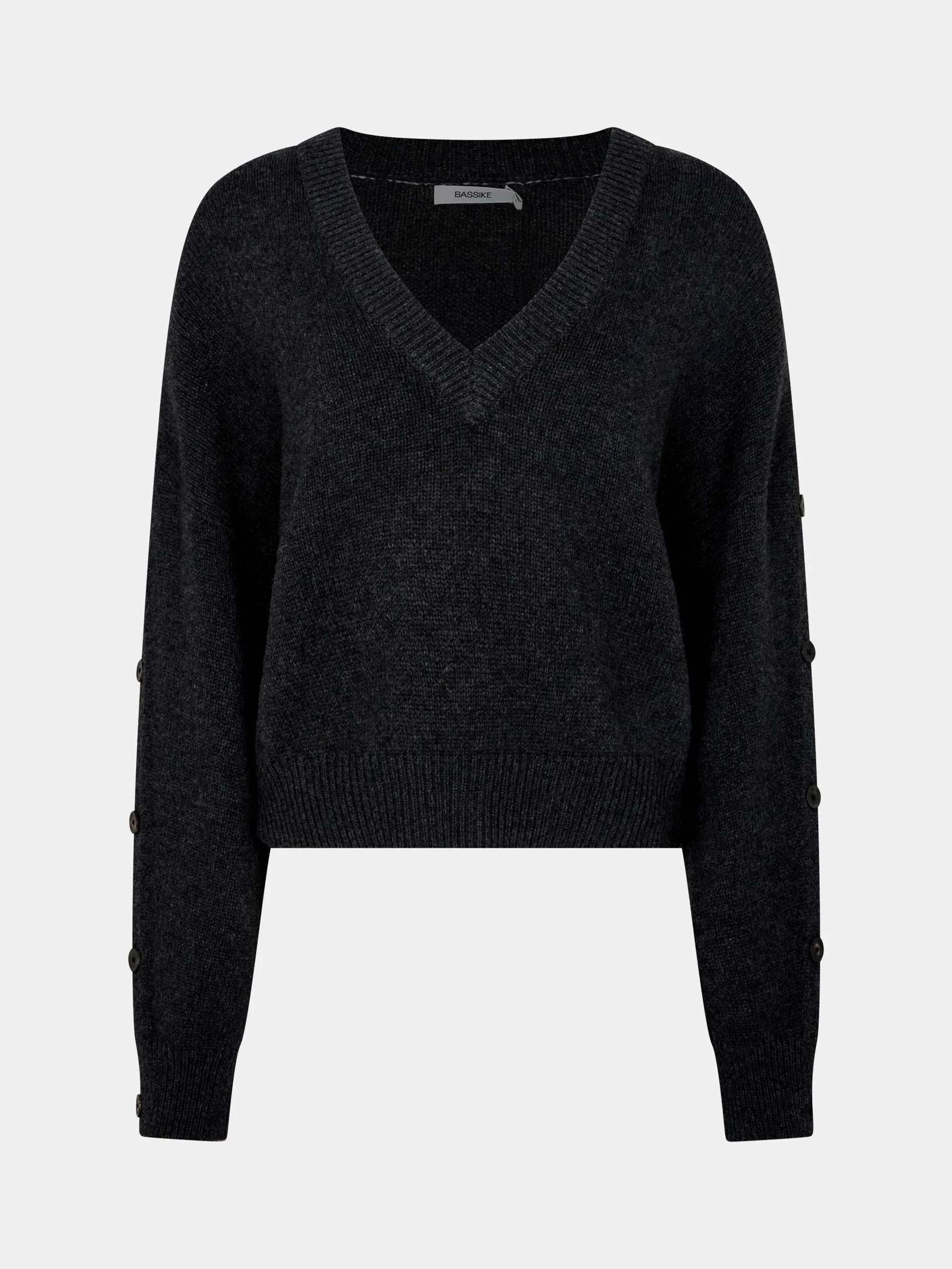 Bassike Sleeve Detail V Neck Knit Dark Charcoal
