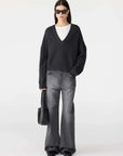 Bassike Sleeve Detail V Neck Knit Dark Charcoal