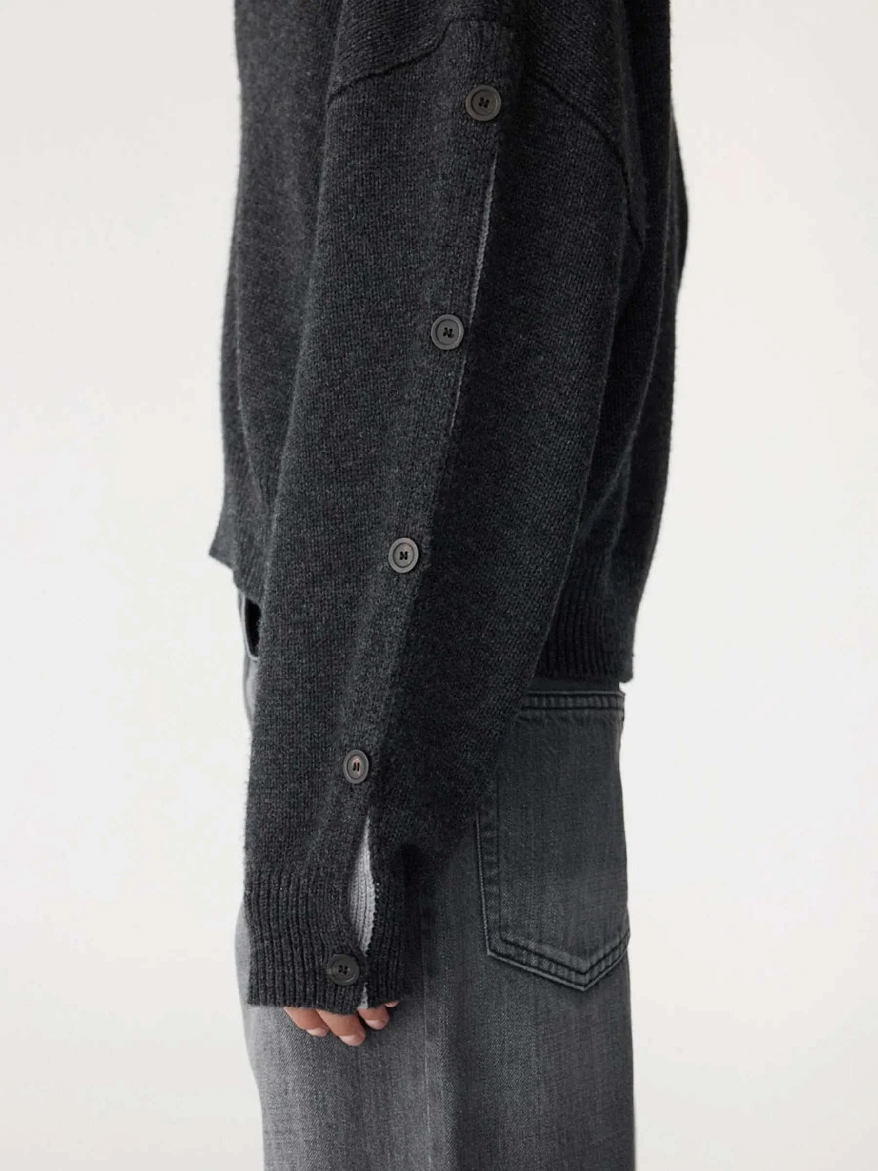 Bassike Sleeve Detail V Neck Knit Dark Charcoal