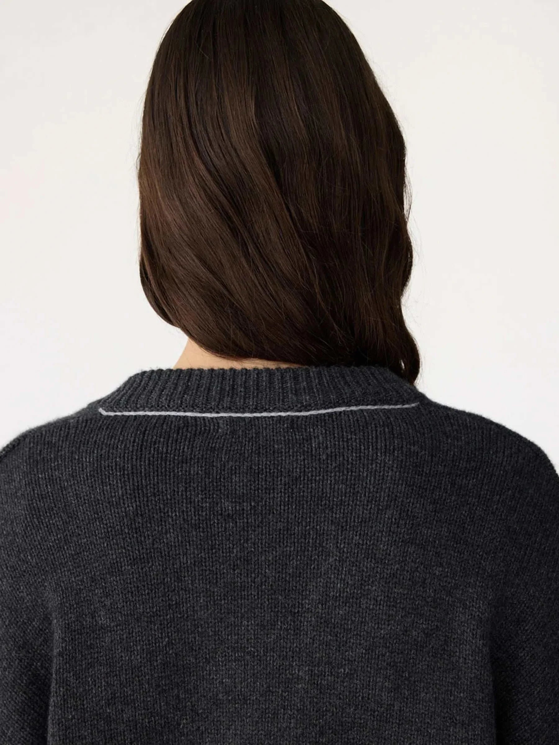 Bassike Sleeve Detail V Neck Knit Dark Charcoal