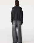 Bassike Sleeve Detail V Neck Knit Dark Charcoal