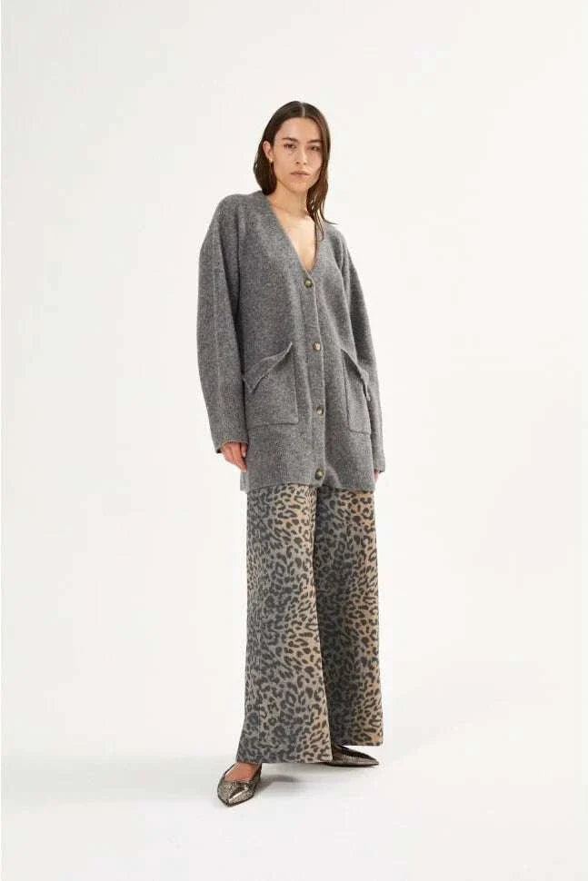 Rabens Saloner Inja Leopard Print Wide Leg Pants
