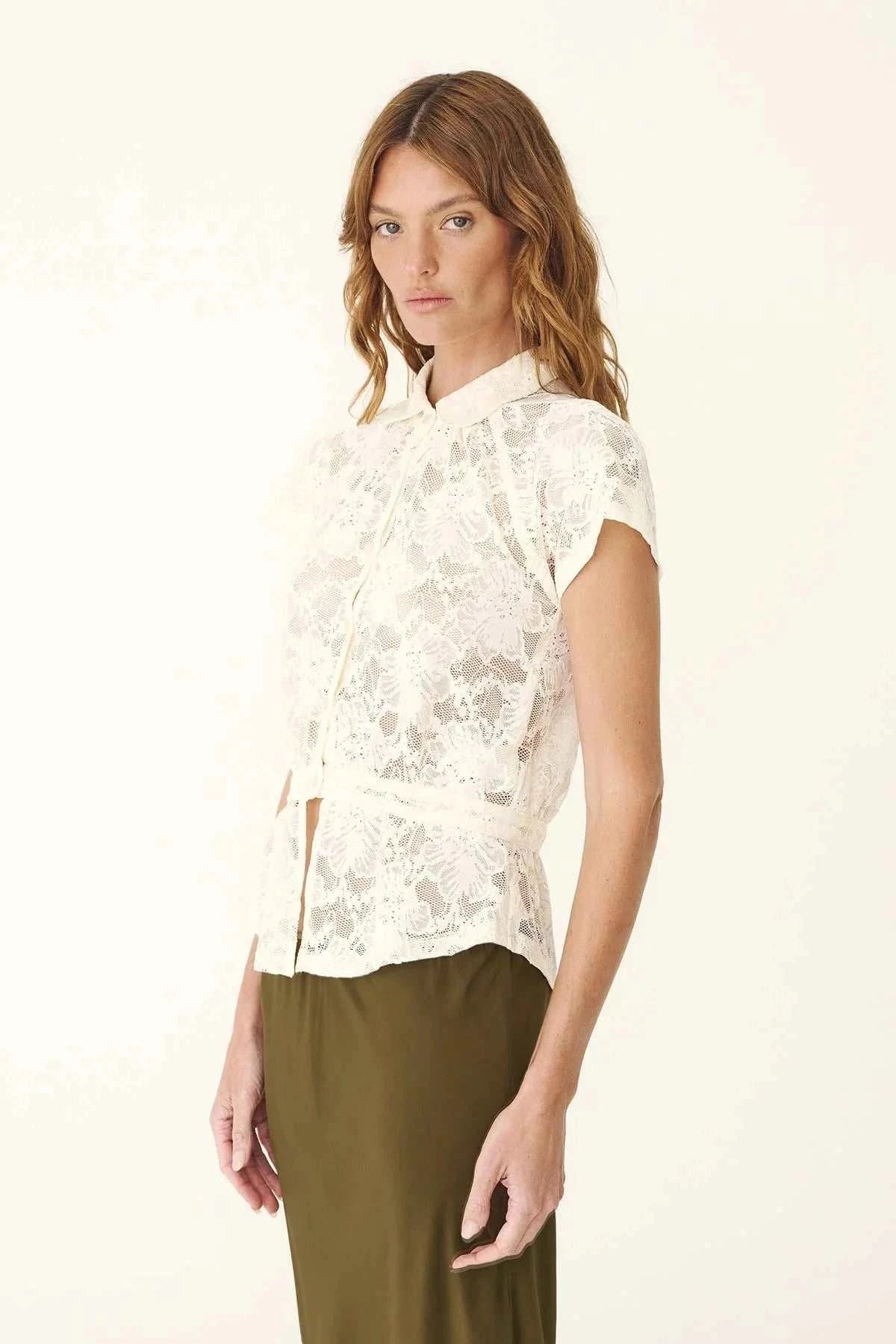 Rowie Allie Peplum Blouse Bone