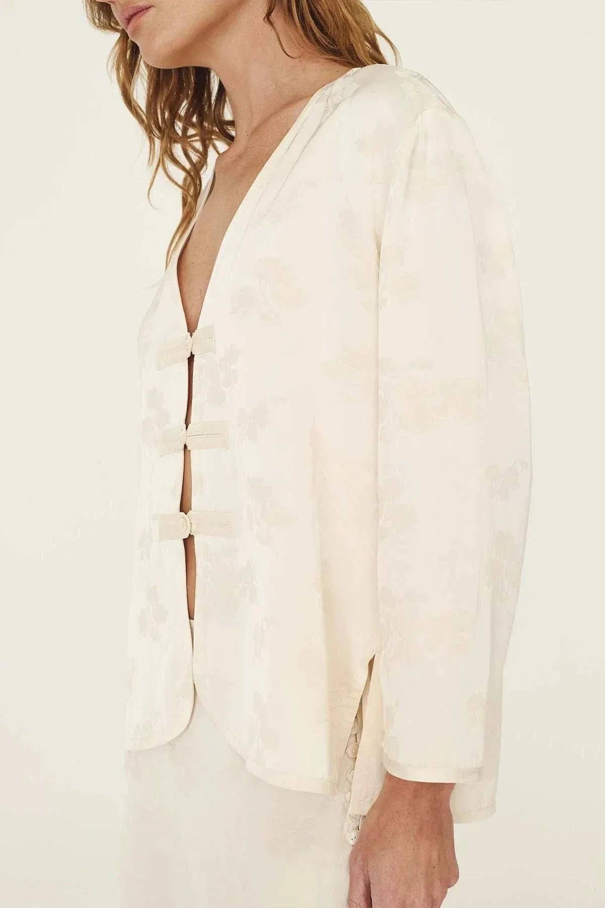 Rowie Atta Jacquard Tang Shirt Ivory Floral