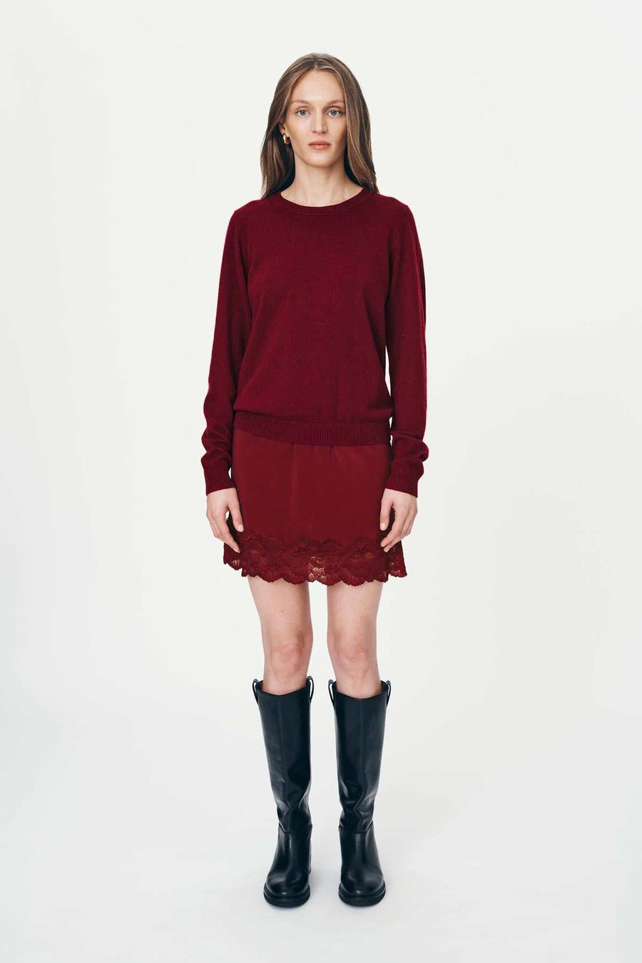 Rowie Axel Merino Knit Top Merlot Red