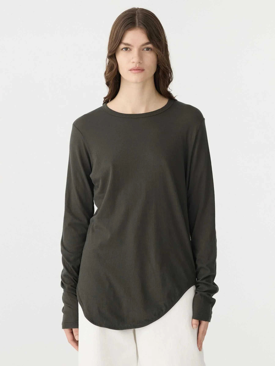 Bassike Regular Scoop Hem Long Sleeve T Shirt Slate Grey