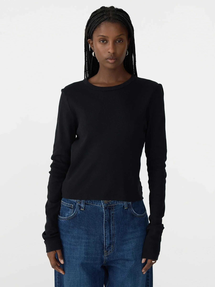 Bassike Slim Fit Rib Long Sleeve Baby T Shirt Black