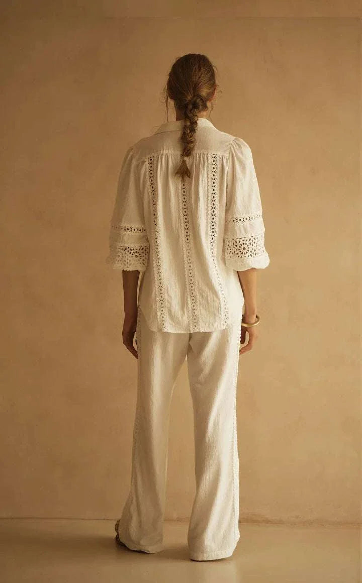 Aur Ocea Bianca Lace Trim Billow Sleeve Blouse