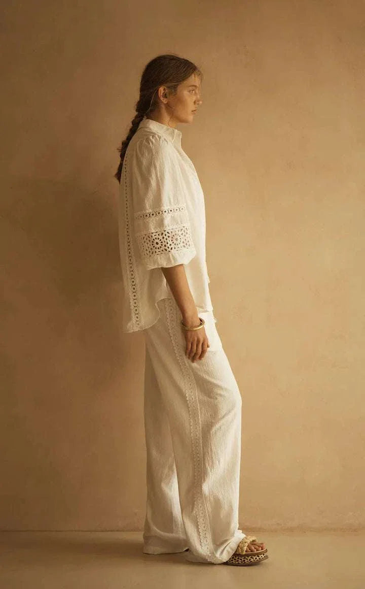 Aur Ocea Bianca Lace Trim Billow Sleeve Blouse