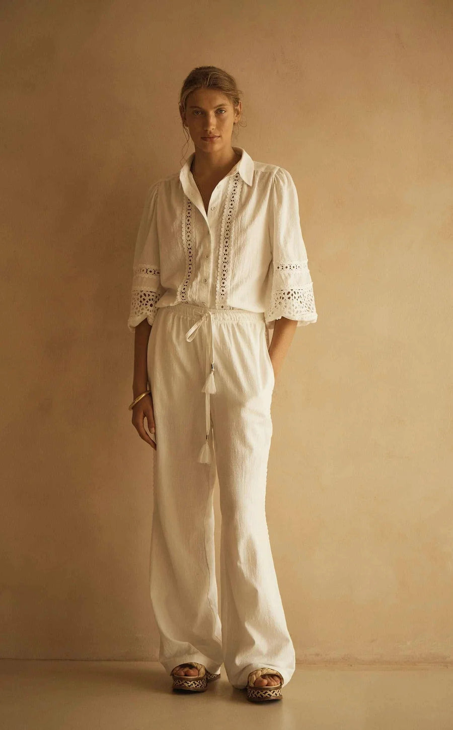 Aur Ocea Bianca Lace Trim Straight Leg Pant