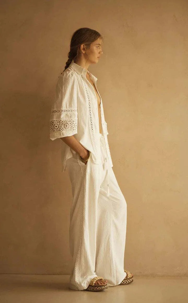 Aur Ocea Bianca Lace Trim Straight Leg Pant