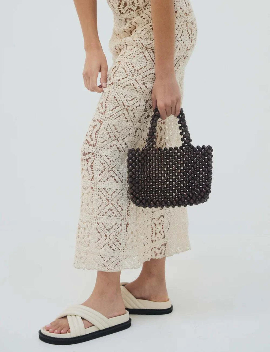 La Tribe Bobbon Beaded Bag Brown