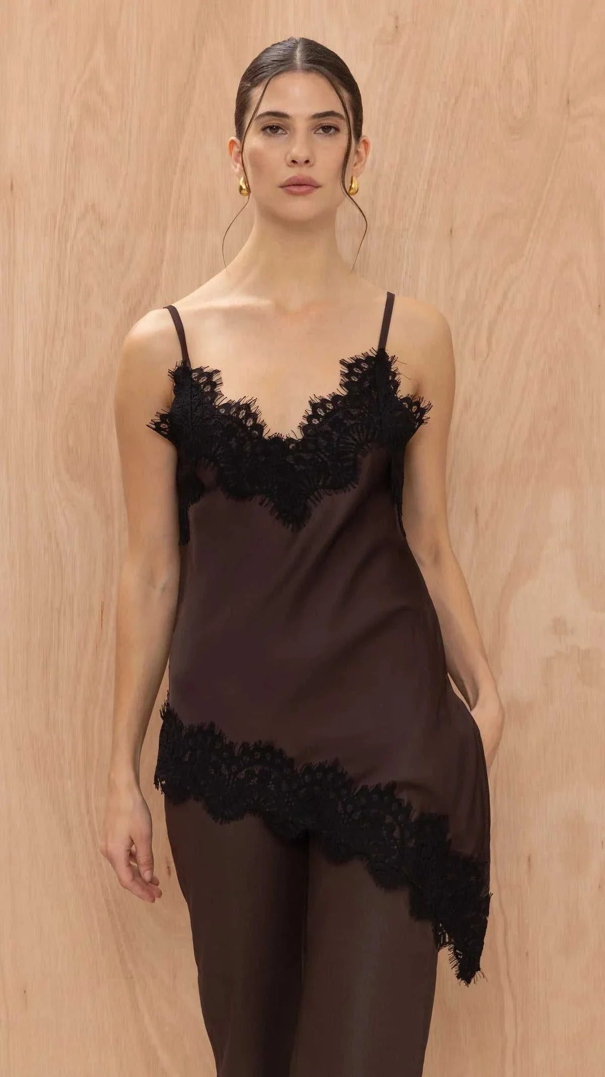 Charli Blake Contrast Lace Top Chocolate