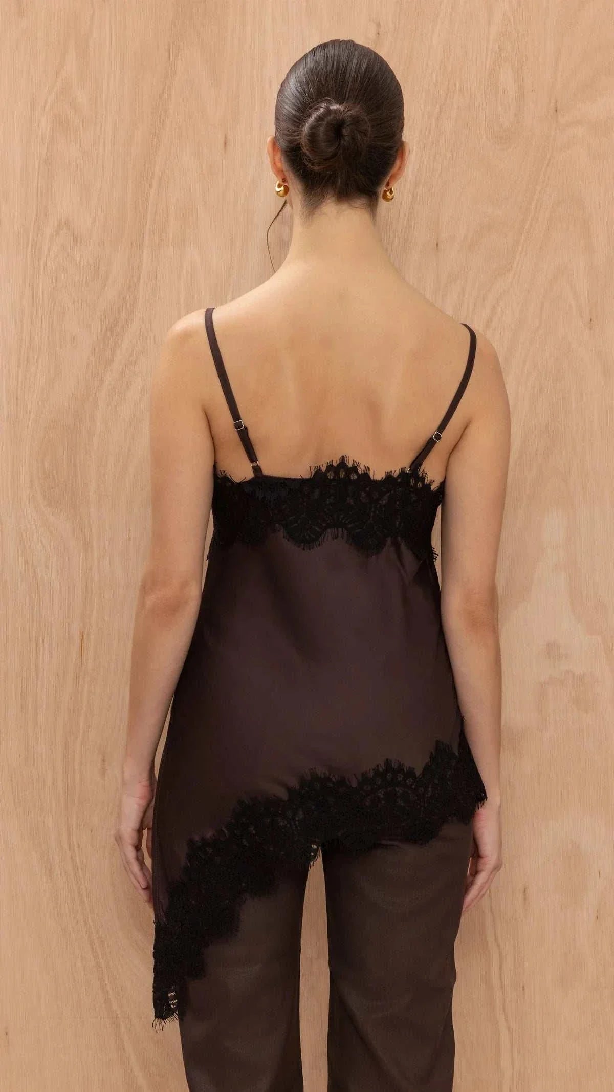 Charli Blake Contrast Lace Top Chocolate