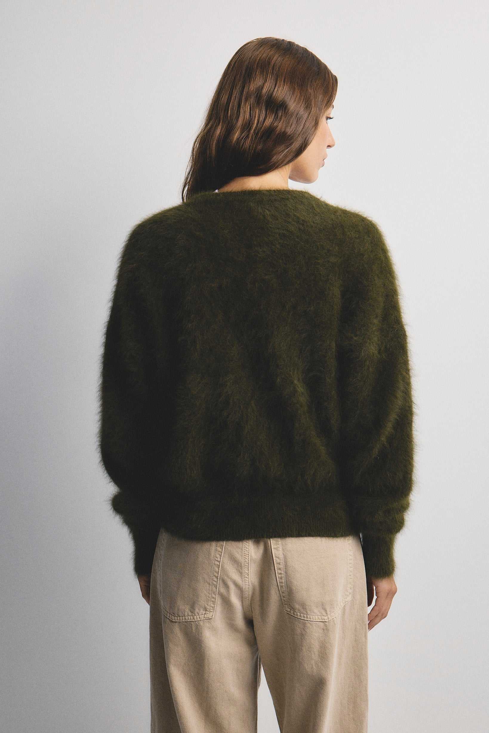 World Of Nomads Frankie Cashmere Crew Neck Cardigan Moss