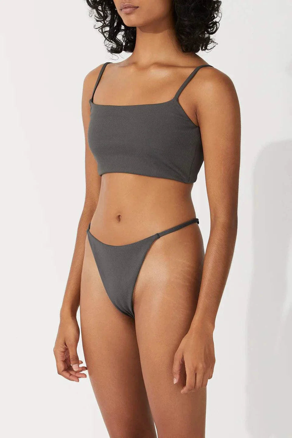 Zulu and Zephyr Rib Curve Thong Brief Charcoal