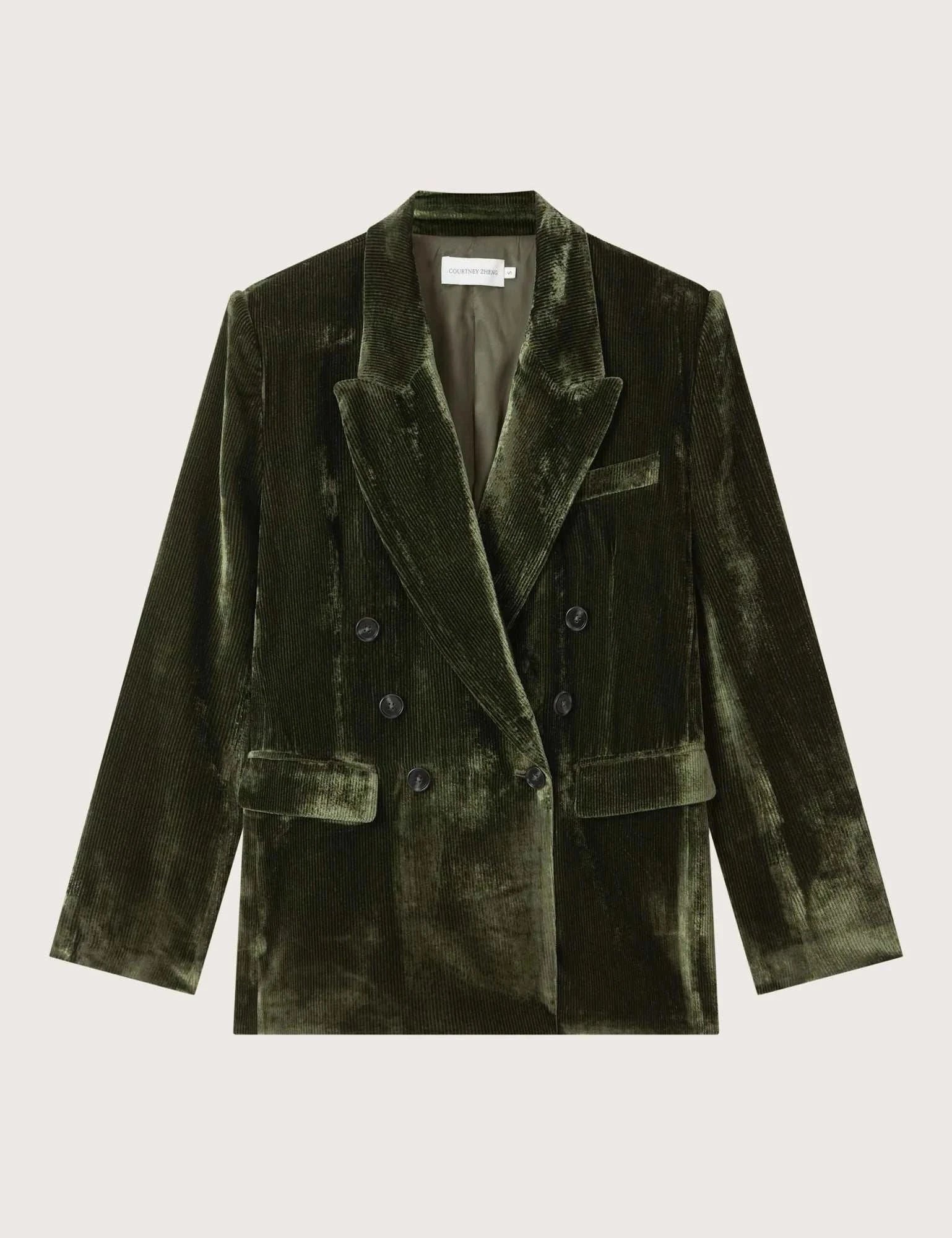 Courtney Zheng Xander Silk Velvet Corduroy Blazer Moss