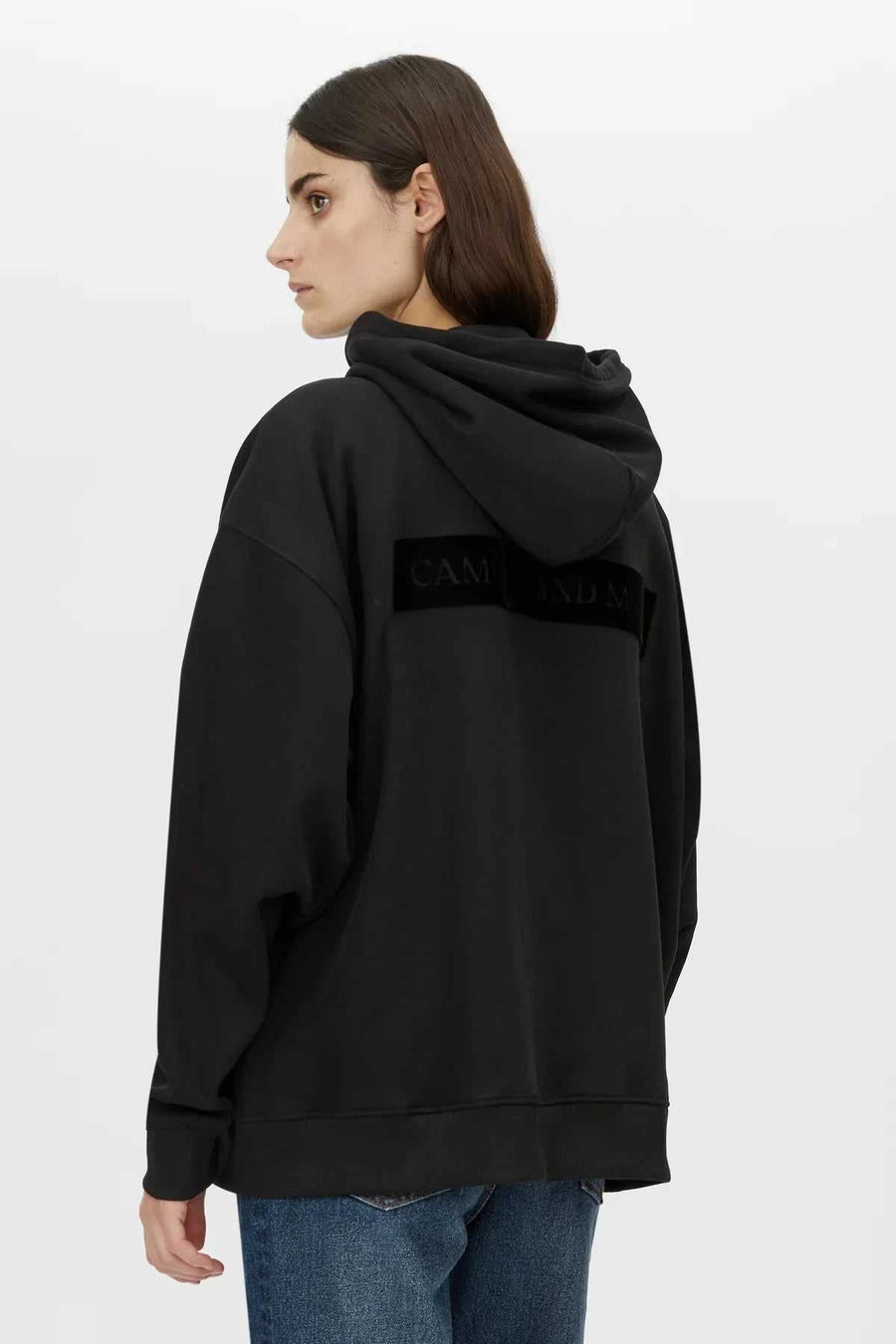 Camilla and Marc Grid Flocking Logo Hoodie Black