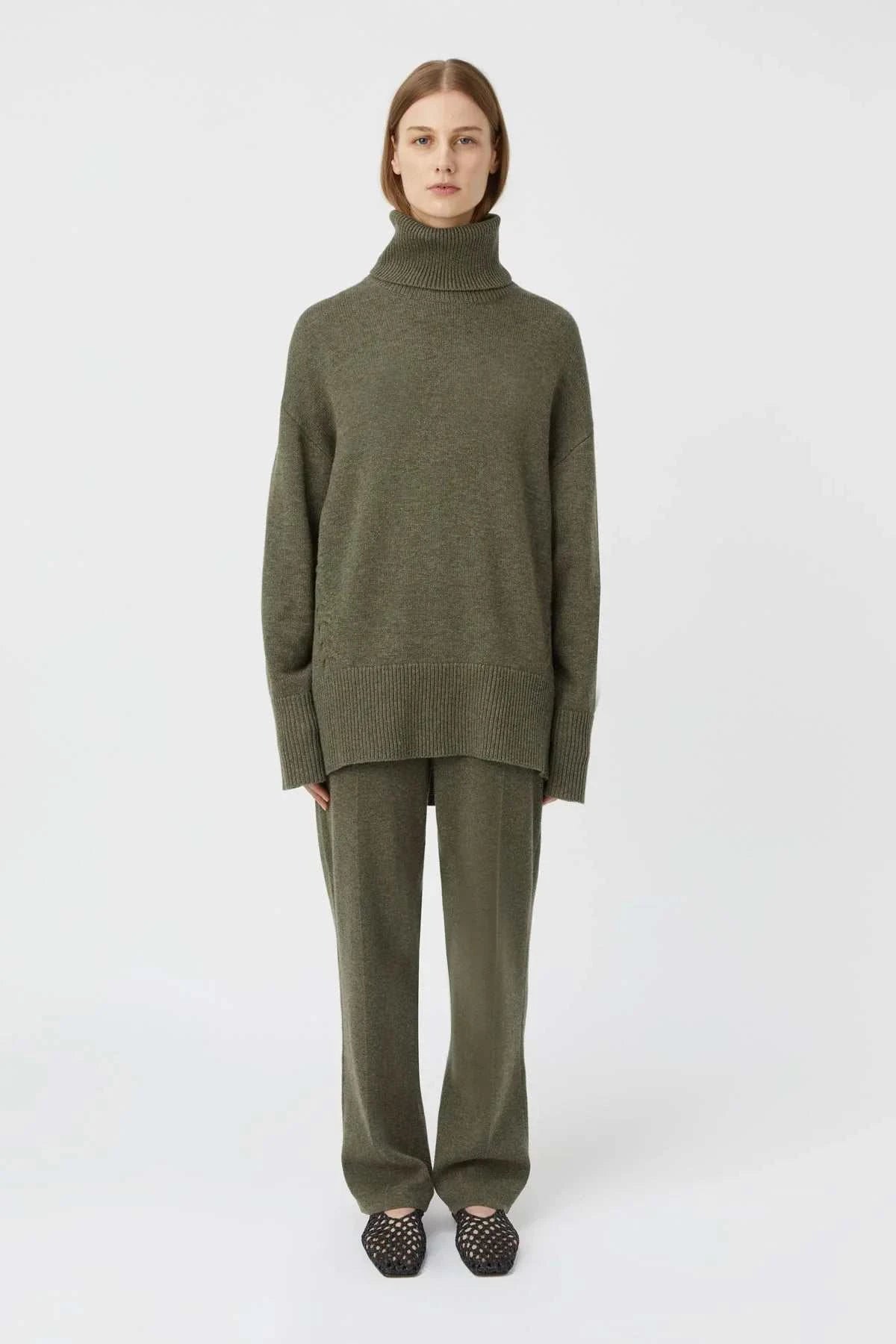 Camilla and Marc Pascal Cashmere Blend Turtleneck Army Green