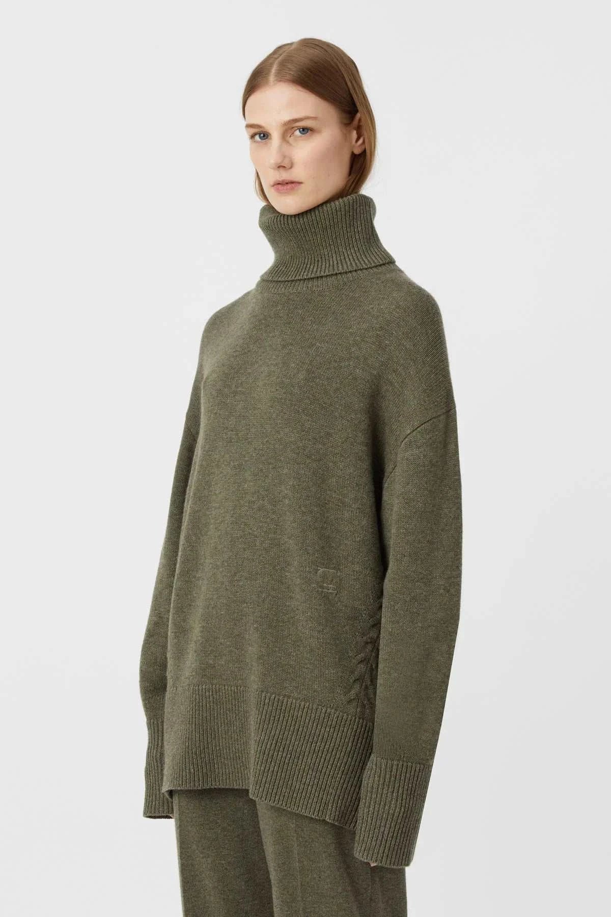 Camilla and Marc Pascal Cashmere Blend Turtleneck Army Green