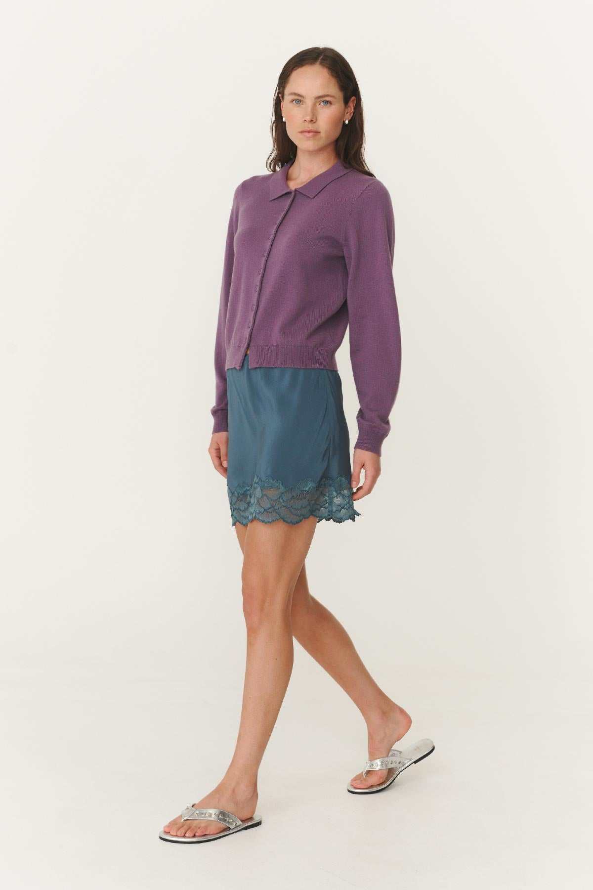 Rowie Celia Merino Knit Cardigan Grape