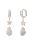 Murkani Cosmic Love Long Star Earrings with Pearl Silver