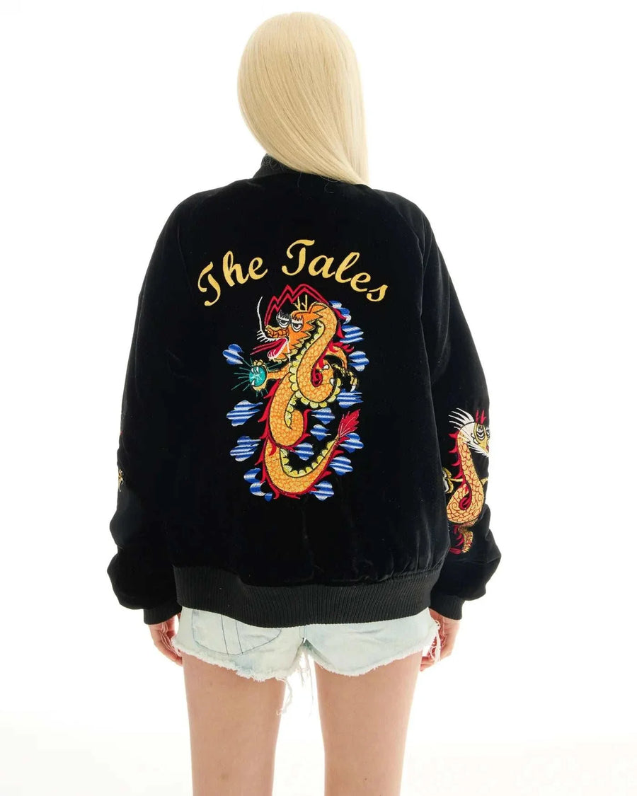 The Tales Tokyo Dragon Embroidered Velvet Bomber Jacket