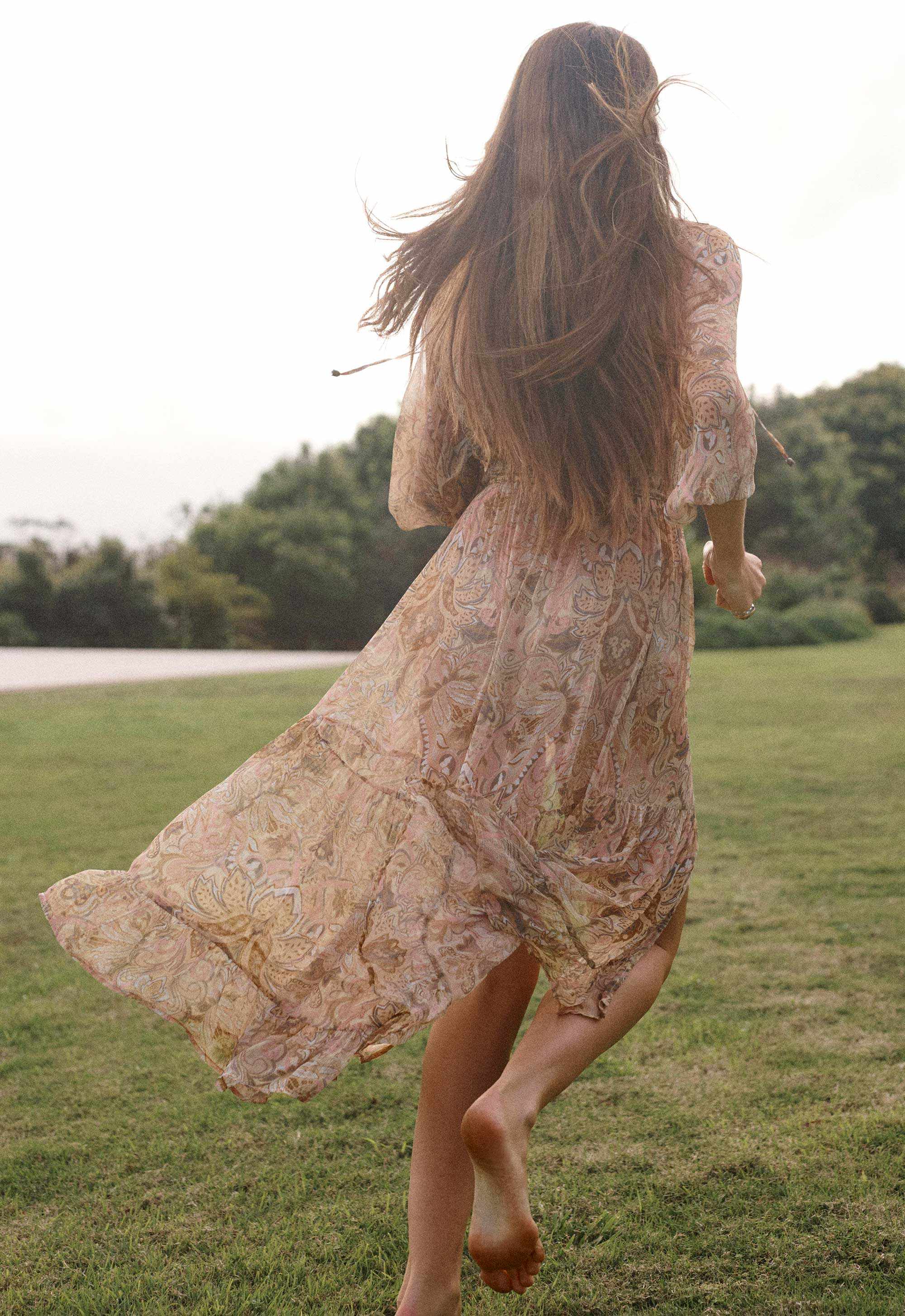 Spell Damask Button Through Gown Chai