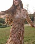 Spell Damask Button Through Gown Chai